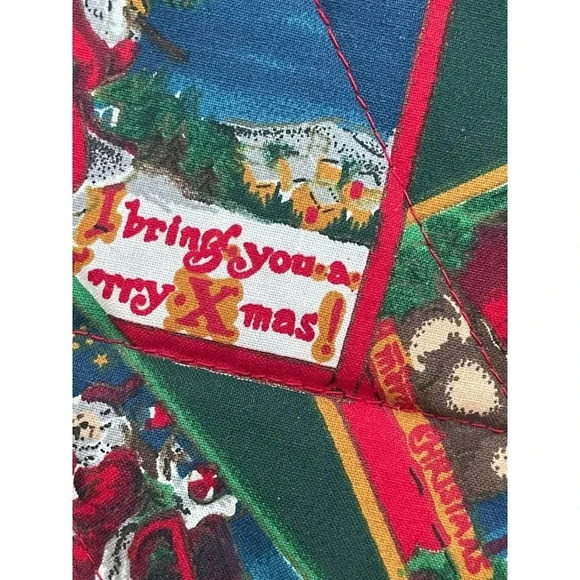 Vintage Handmade Holiday Christmas Tree Skirt Santa Claus Ruffle Pleated Red 36" - Picture 9 of 10